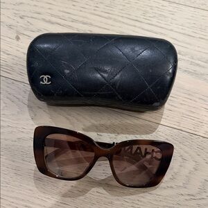 CHANEL Tortoise Sunglasses with Quilted Black Case